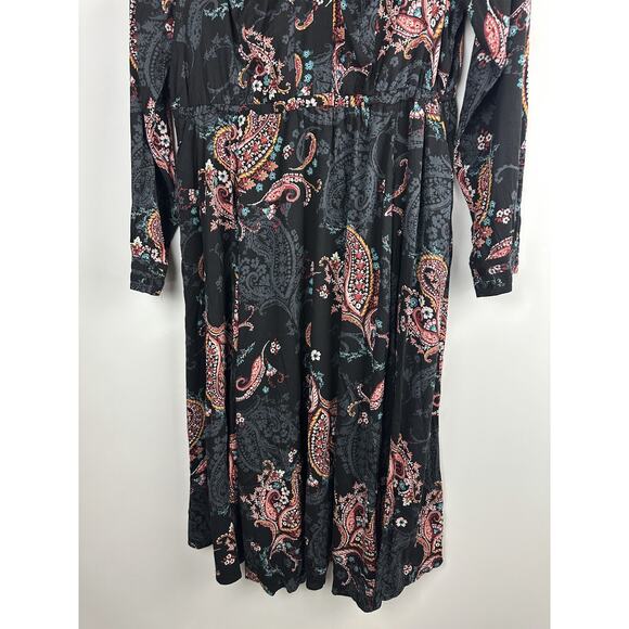 Torrid Midi Challis Skater Dress Black Paisley Plus Size 1 1X Boho Festival - Picture 7 of 13